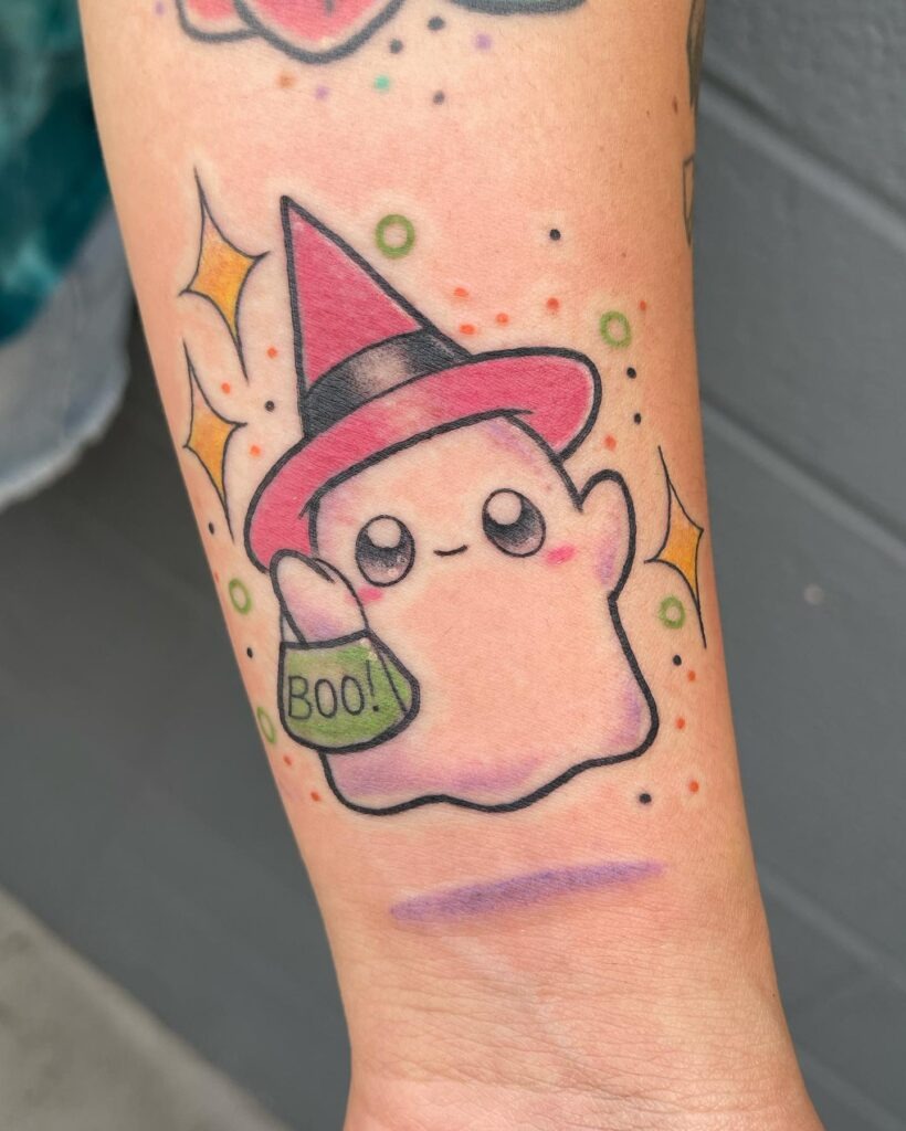 Kawaii Witch Ghost Tattoo Tattoo Design