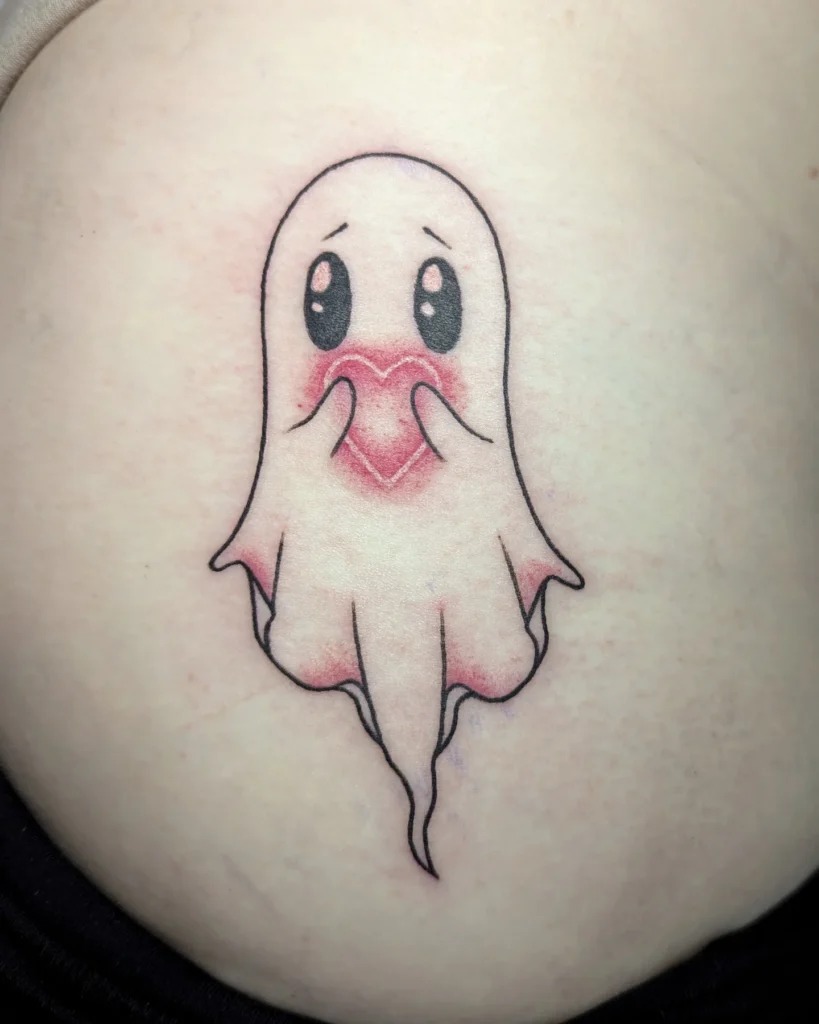 Shy Ghost with Heart Tattoo Tattoo Design