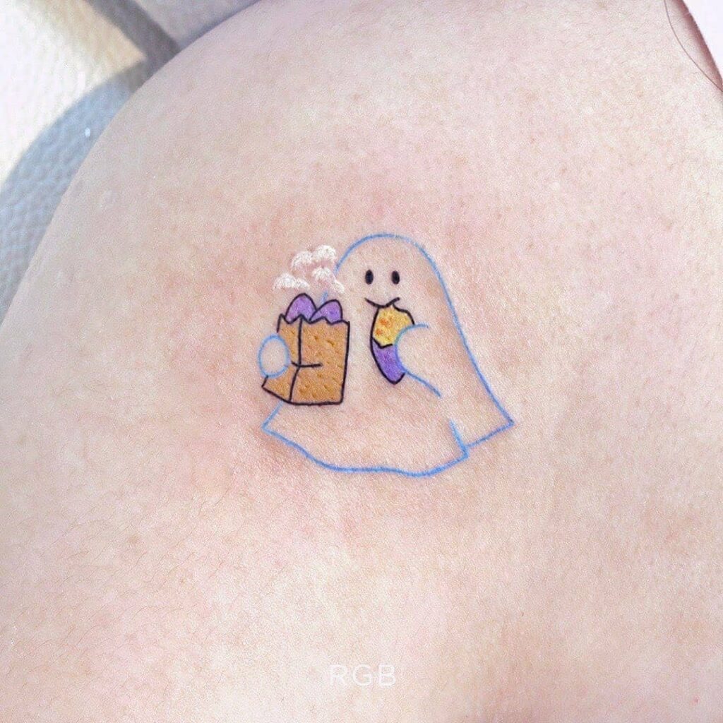 Snack-Loving Ghost Tattoo Tattoo Design
