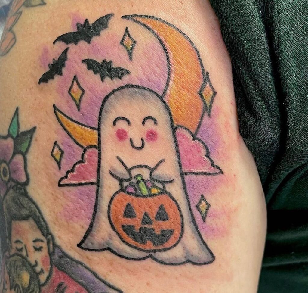 Trick-or-Treat Ghost Tattoo Tattoo Design