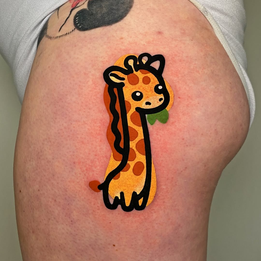 Playful giraffe tattoo radiates cheerful vibes Tattoo Design