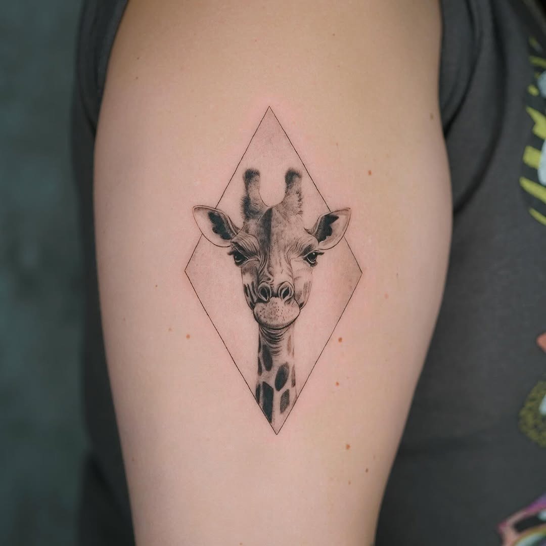Stylish giraffe tattoo in a unique diamond shape Tattoo Design