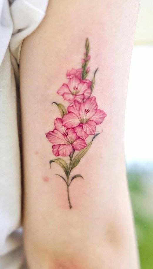 Botanical Gladiolus with Baby's Breath Tattoo Design