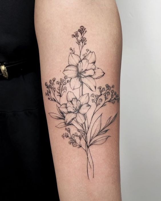 Flowing Thigh Gladiolus Tattoo Design