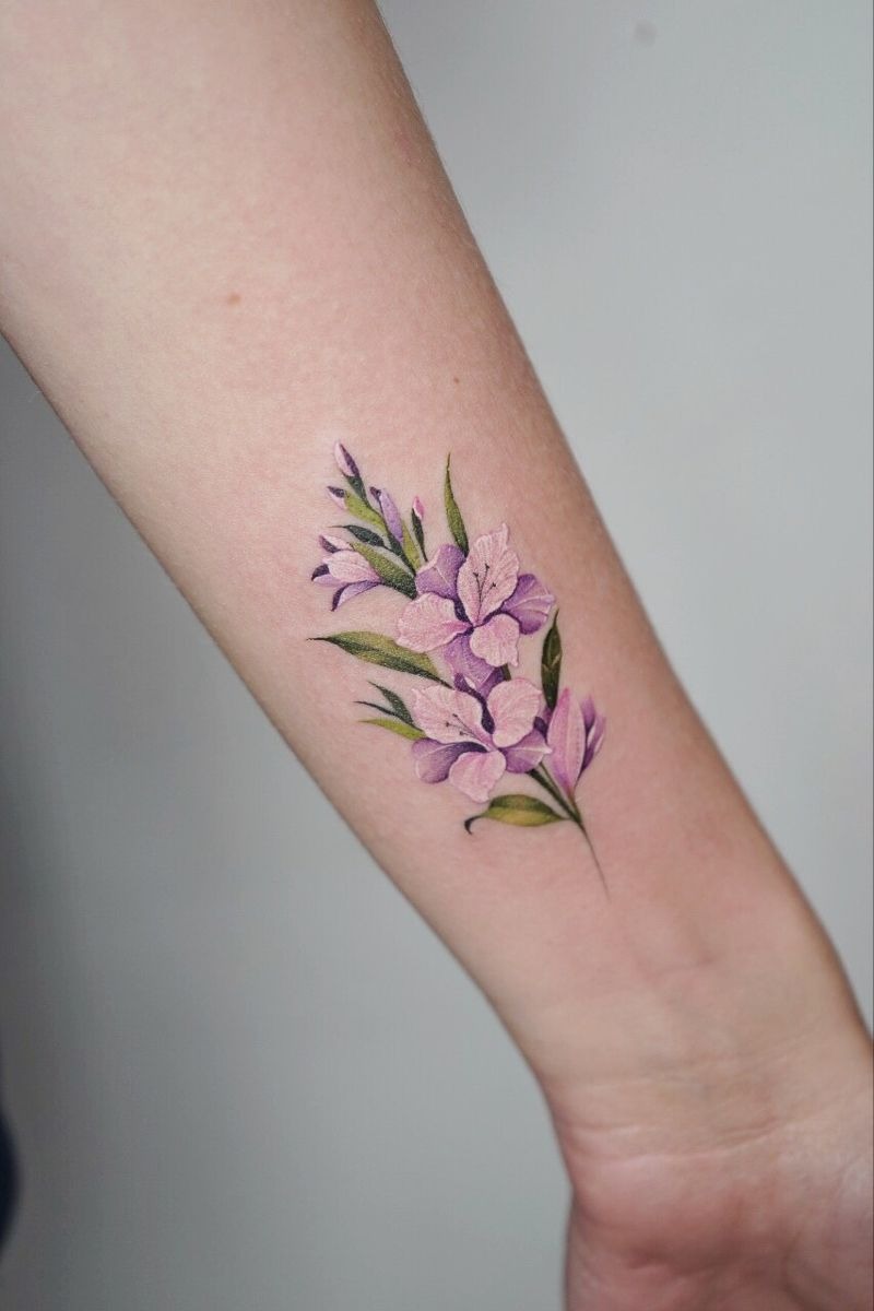 Geometric Framed Gladiolus Tattoo Design
