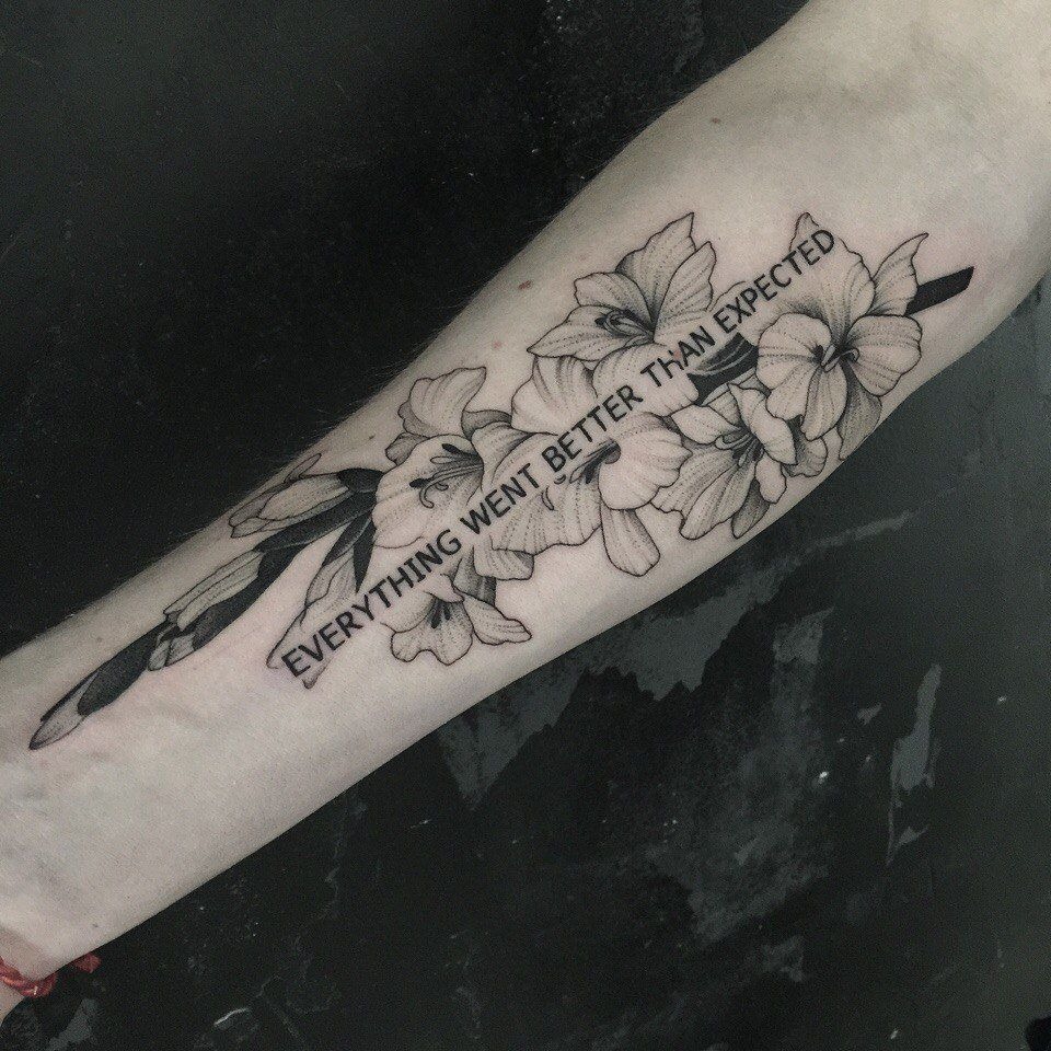 Golden Gladiolus with Bee Tattoo Design
