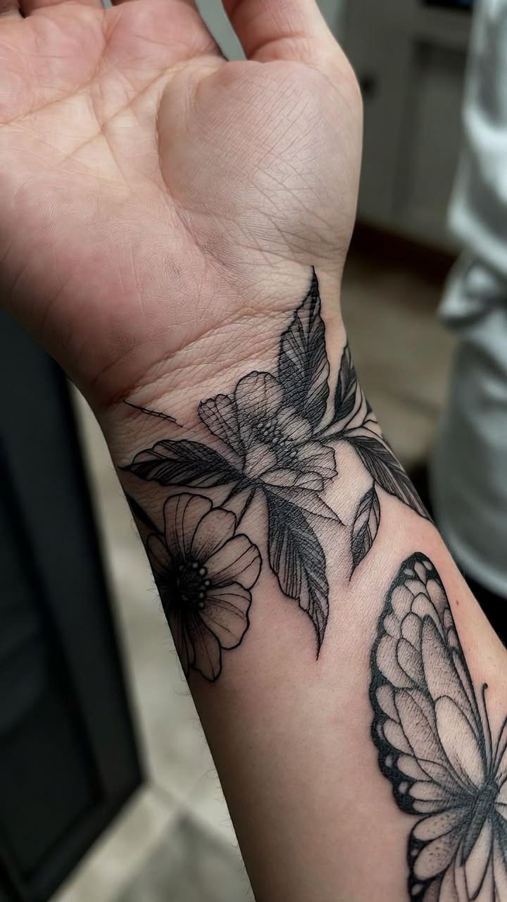 Linear Gladiolus Outline Tattoo Design
