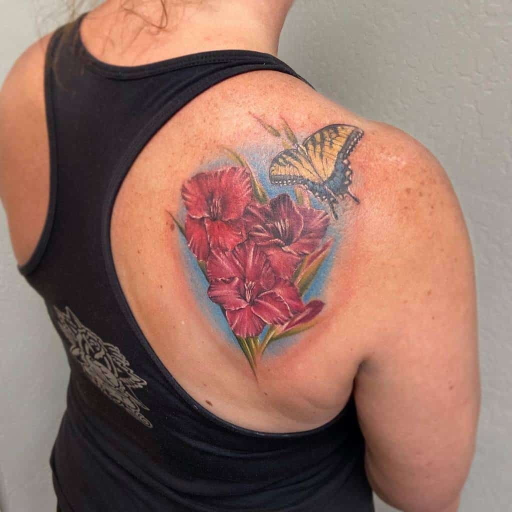 Pastel Purple and Pink Gladiolus Tattoo Design