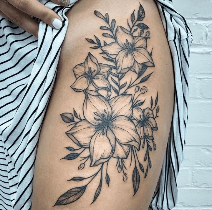 Realistic Purple Gladiolus with Dragonfly Tattoo Design