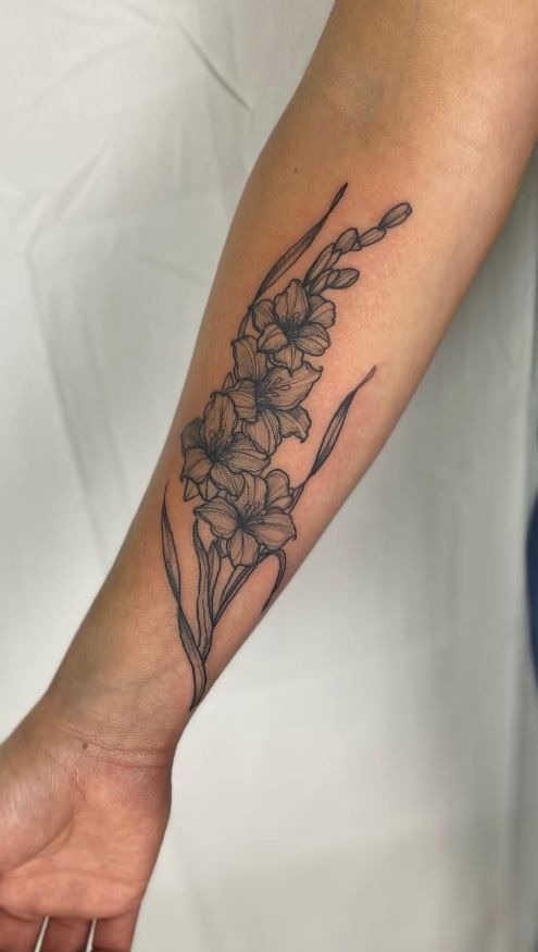 Shaded Gladiolus Bouquet Tattoo Design