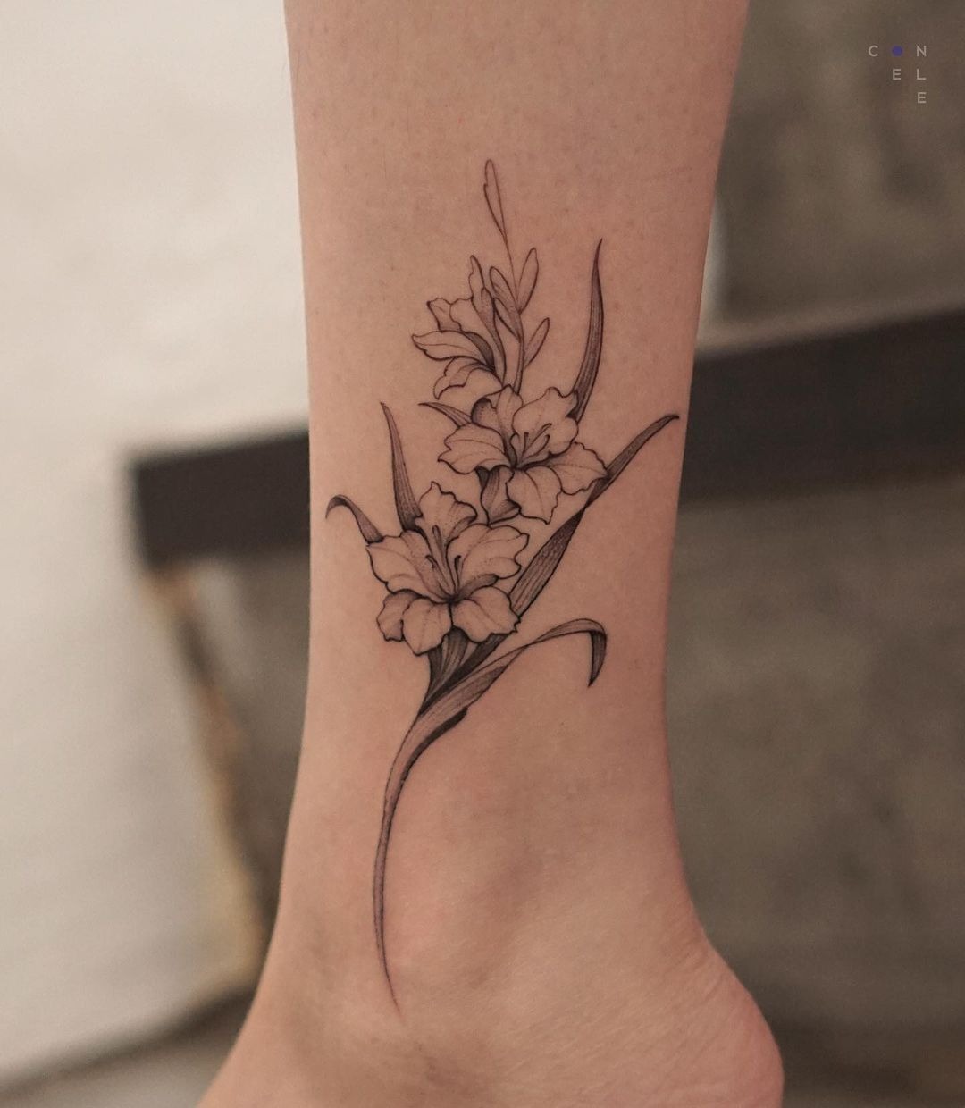 Soft Purple Gladiolus Bloom Tattoo Design