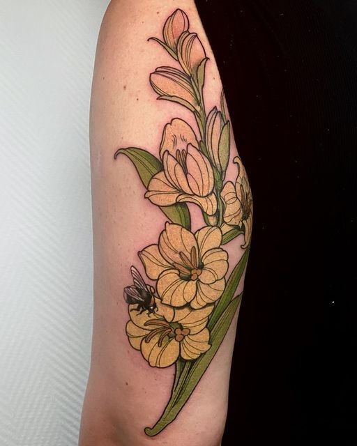 Vivid Purple Gladiolus with Flowing Lines Tattoo Design