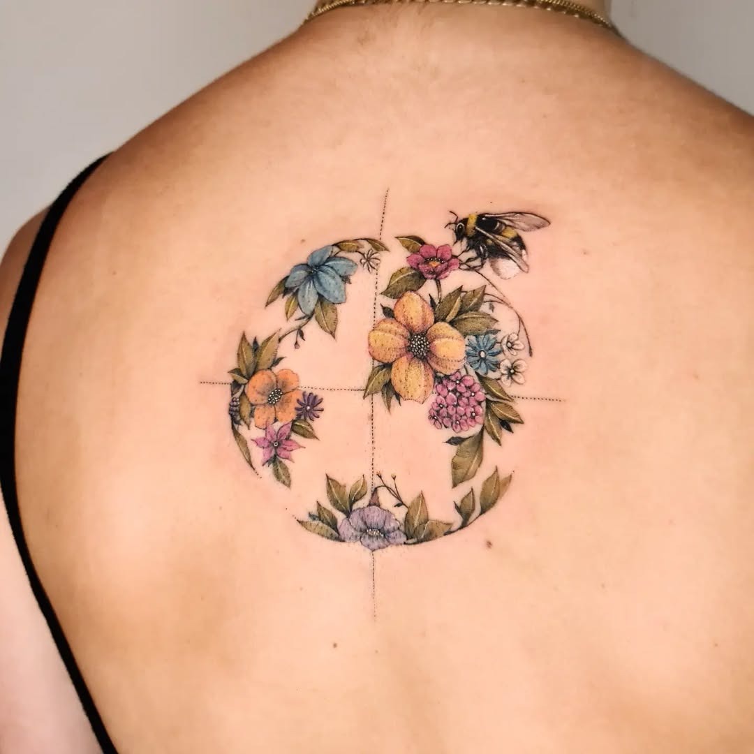 Elegant globe tattoo with floral accents Tattoo Design