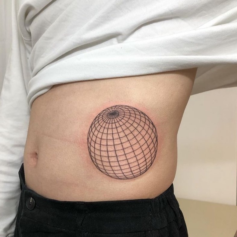 Minimalist globe tattoo with grid design Tattoo Design