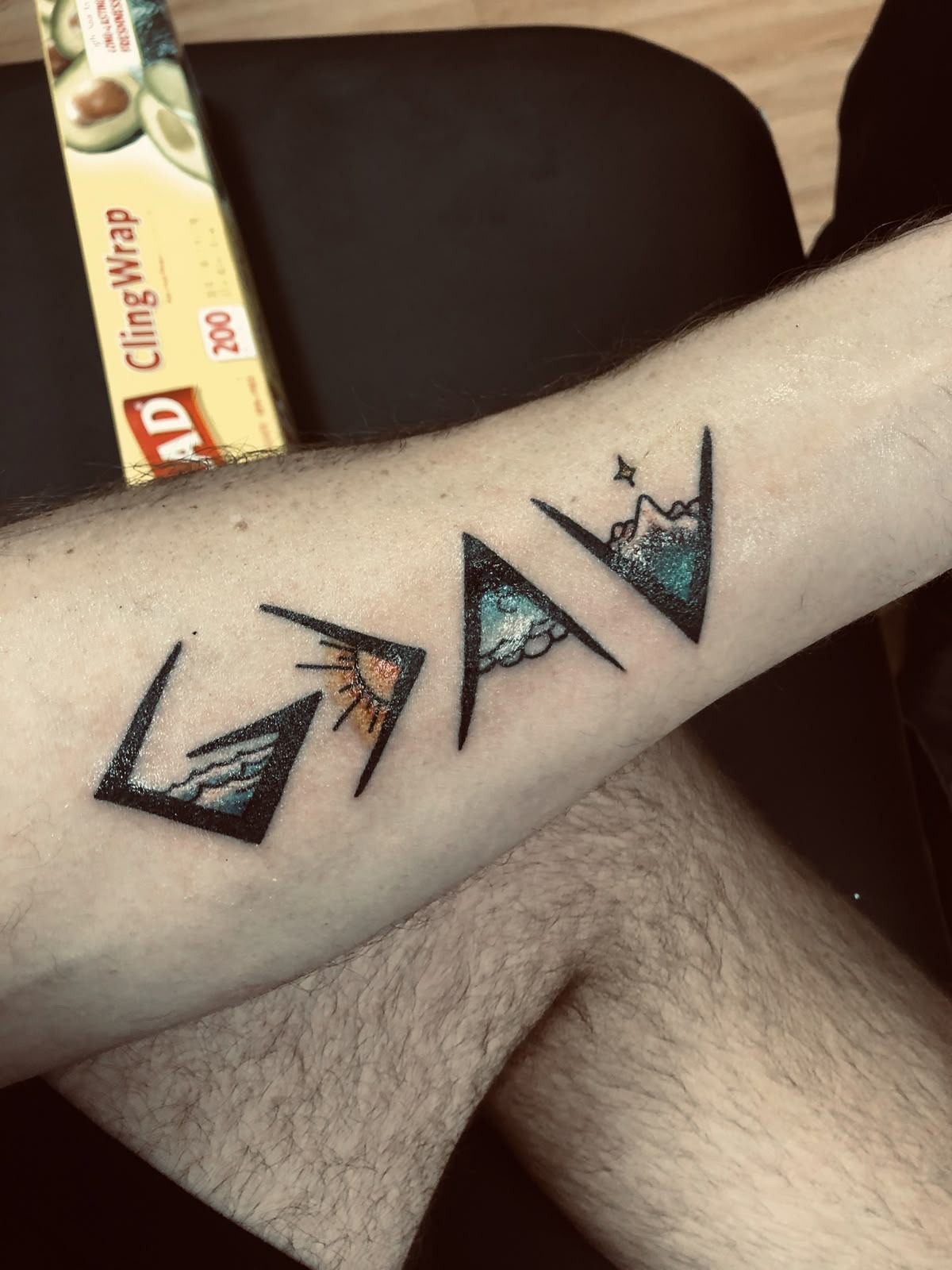 Brightly Colored Forearm Symbol Tattoo Tattoo Design