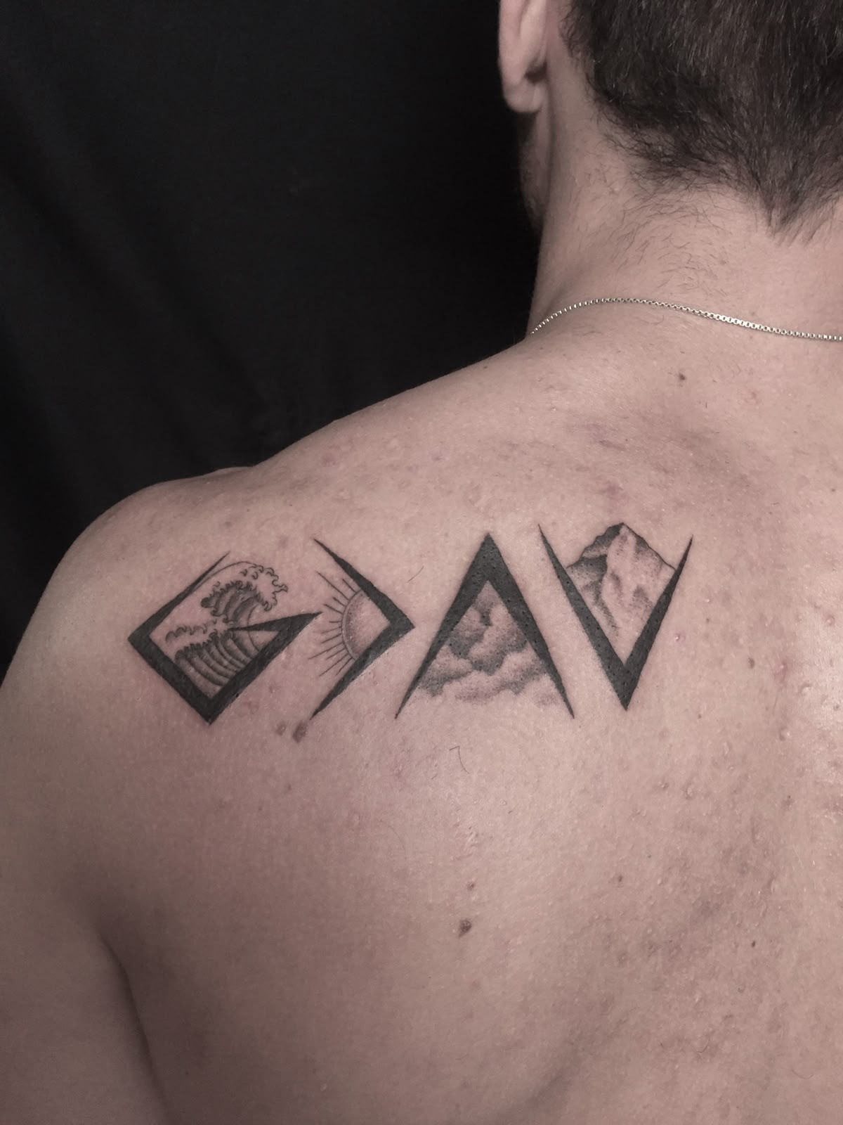 God is Greater Than the Highs and Lows with Mountains and Ocean Tattoo Design