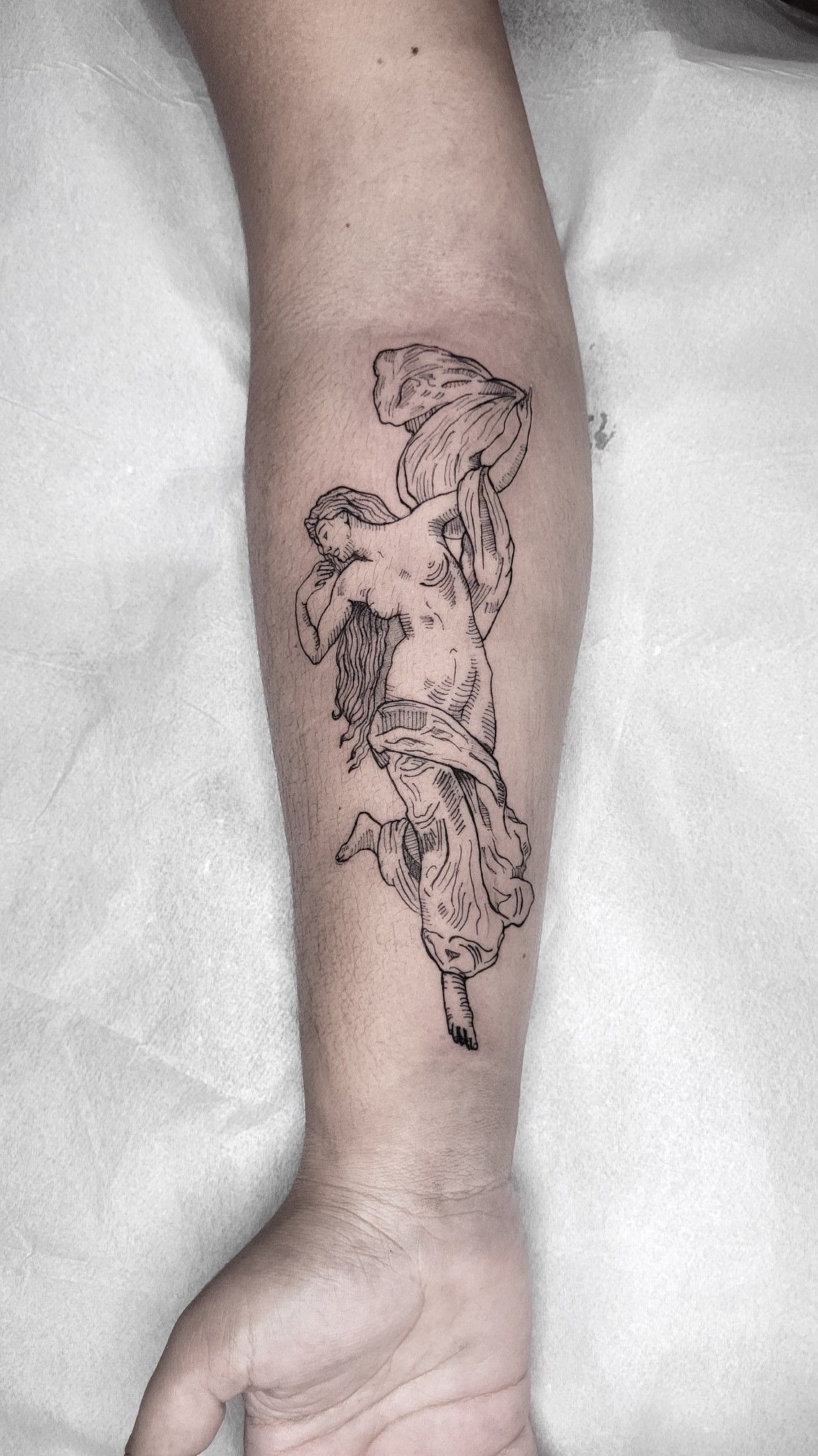 Draped Statue Linework Venus Tattoo Design