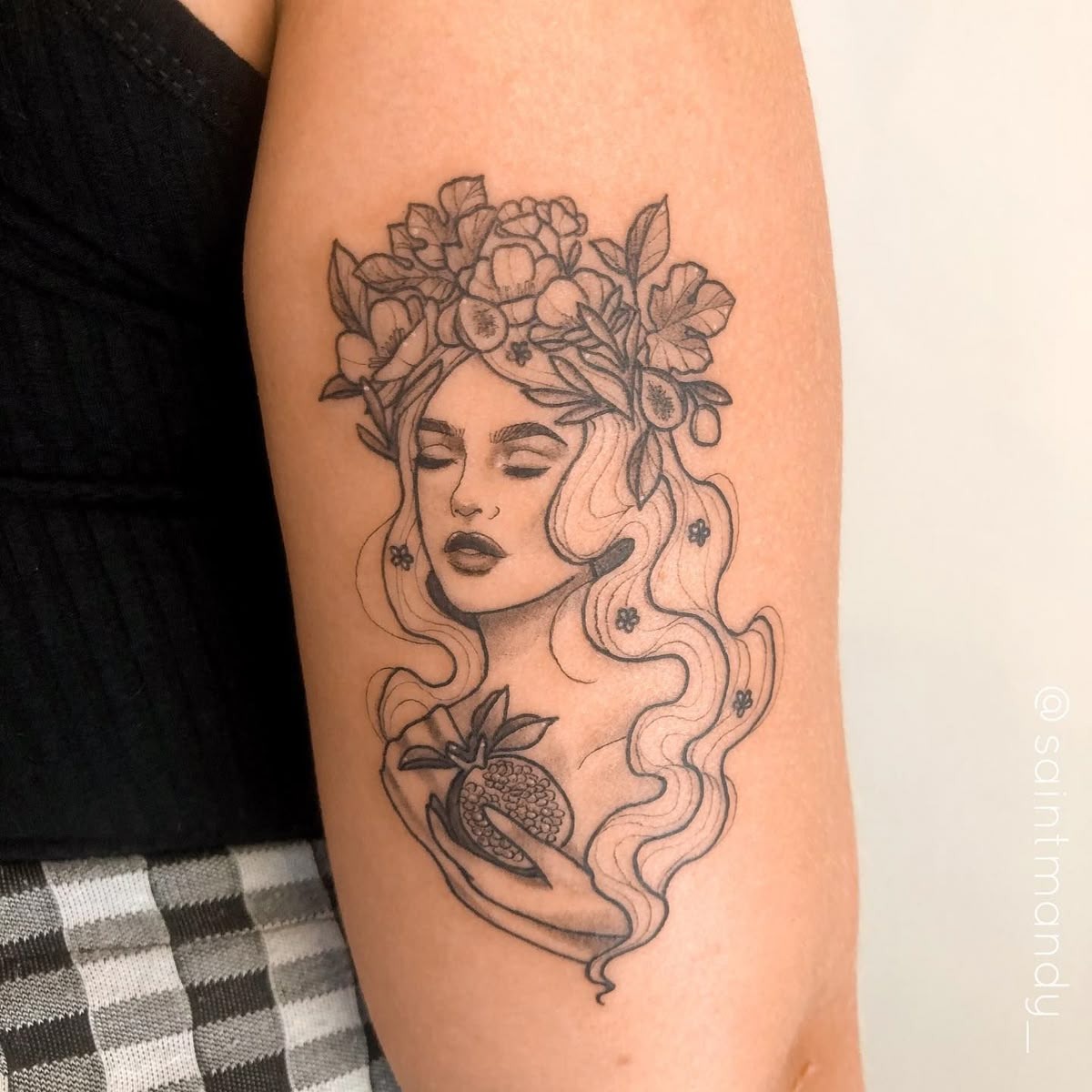 Fruit Crown Aphrodite With Pomegranate Tattoo Design