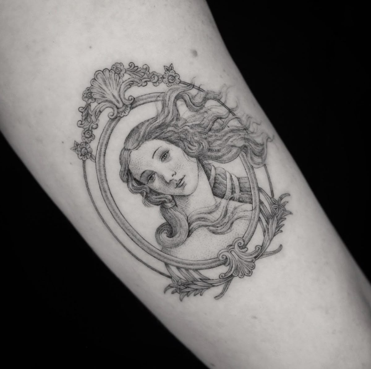 Ornate Cameo Frame Aphrodite Portrait Tattoo Design
