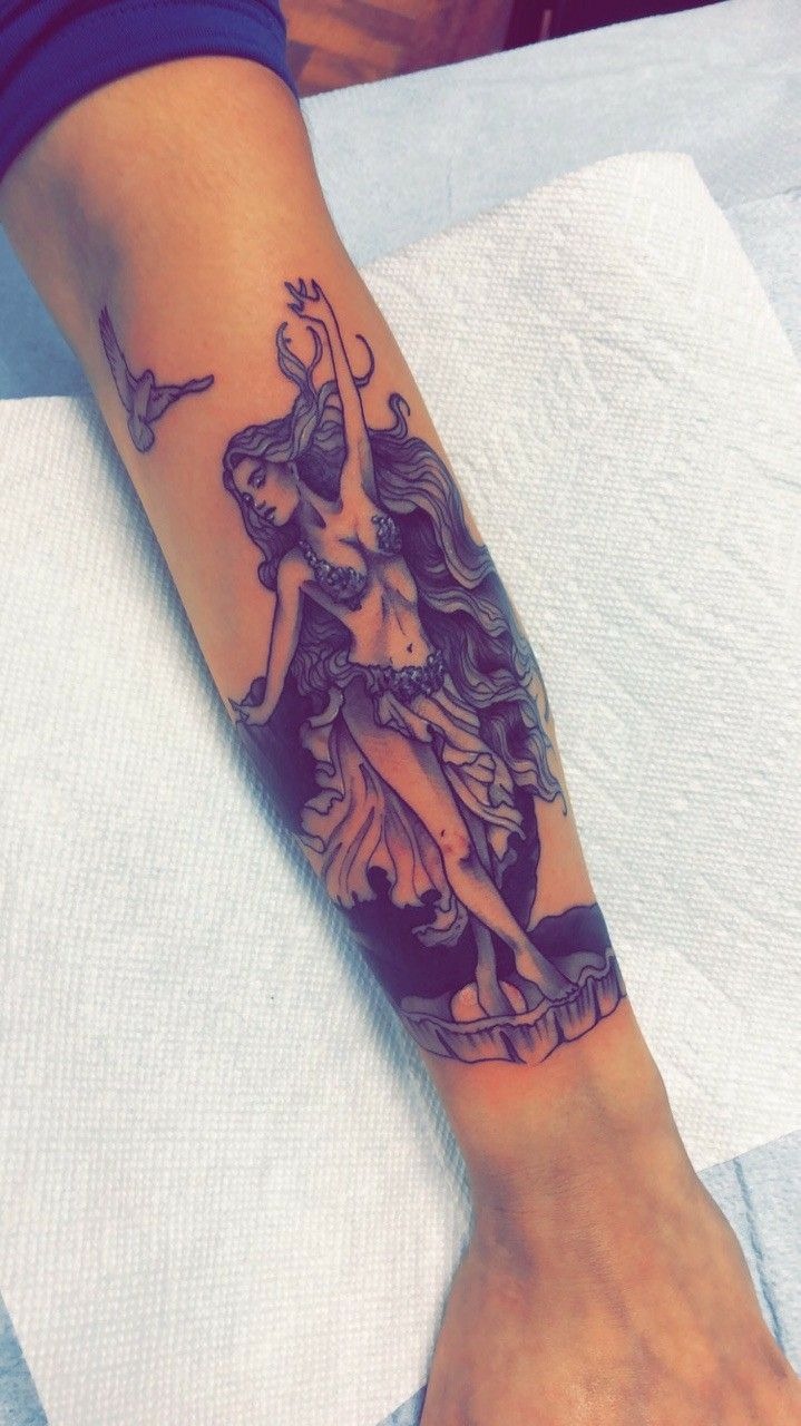 Purple Traditional Aphrodite Birth-of-Venus Tattoo Design