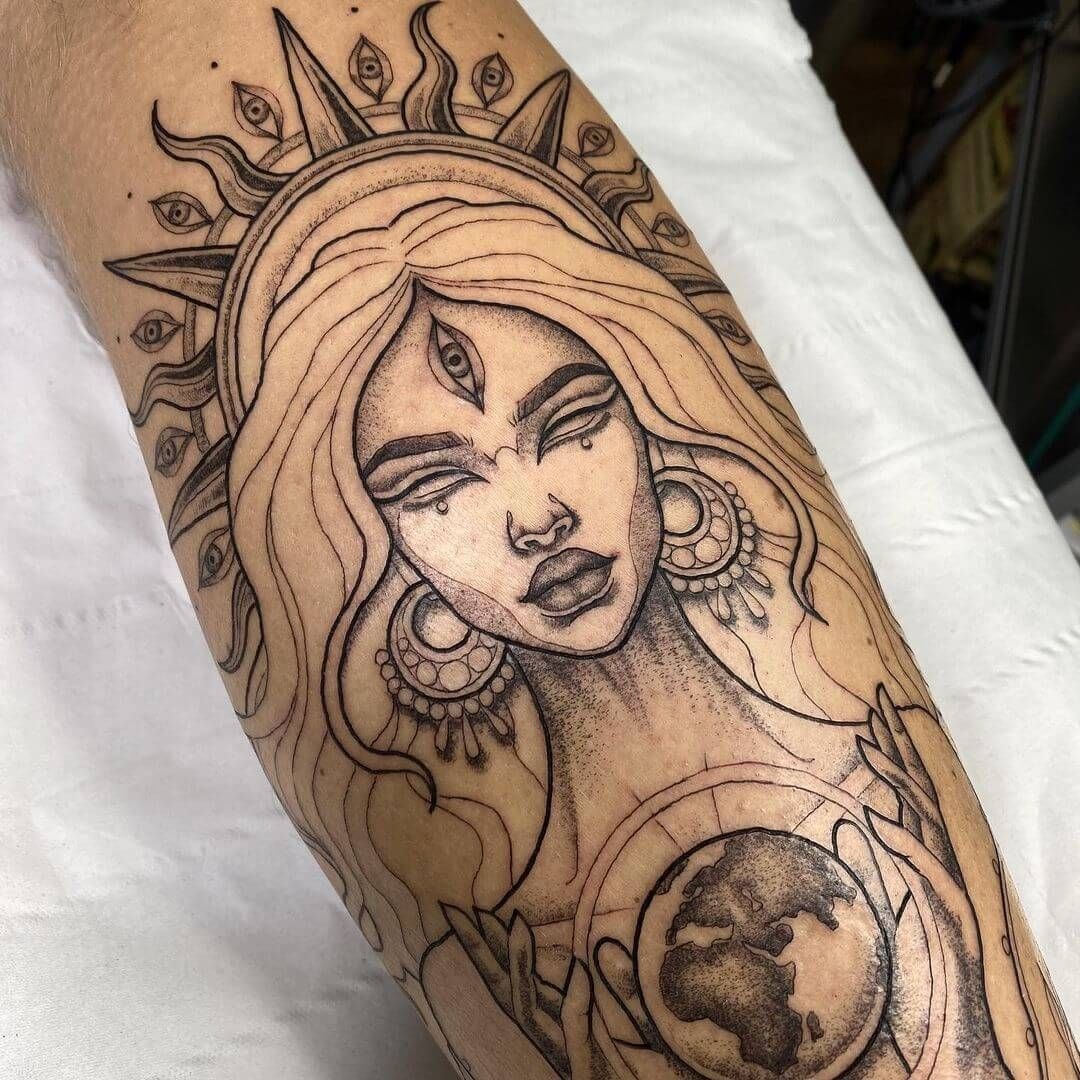 Third Eye Goddess Symbol Portrait Tattoo Design