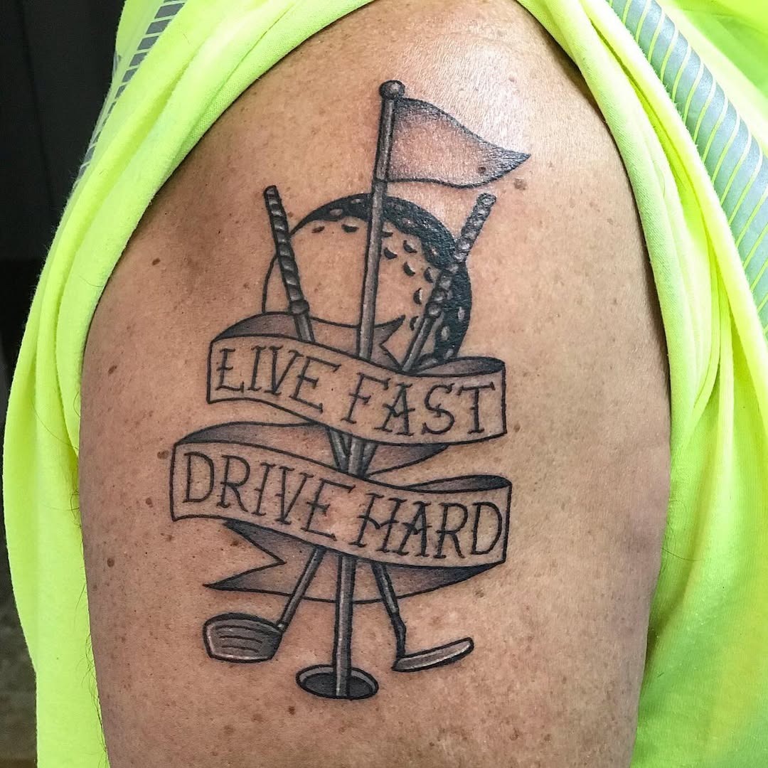 Bold Golf-Inspired Tattoo with Motivational Message Tattoo Design