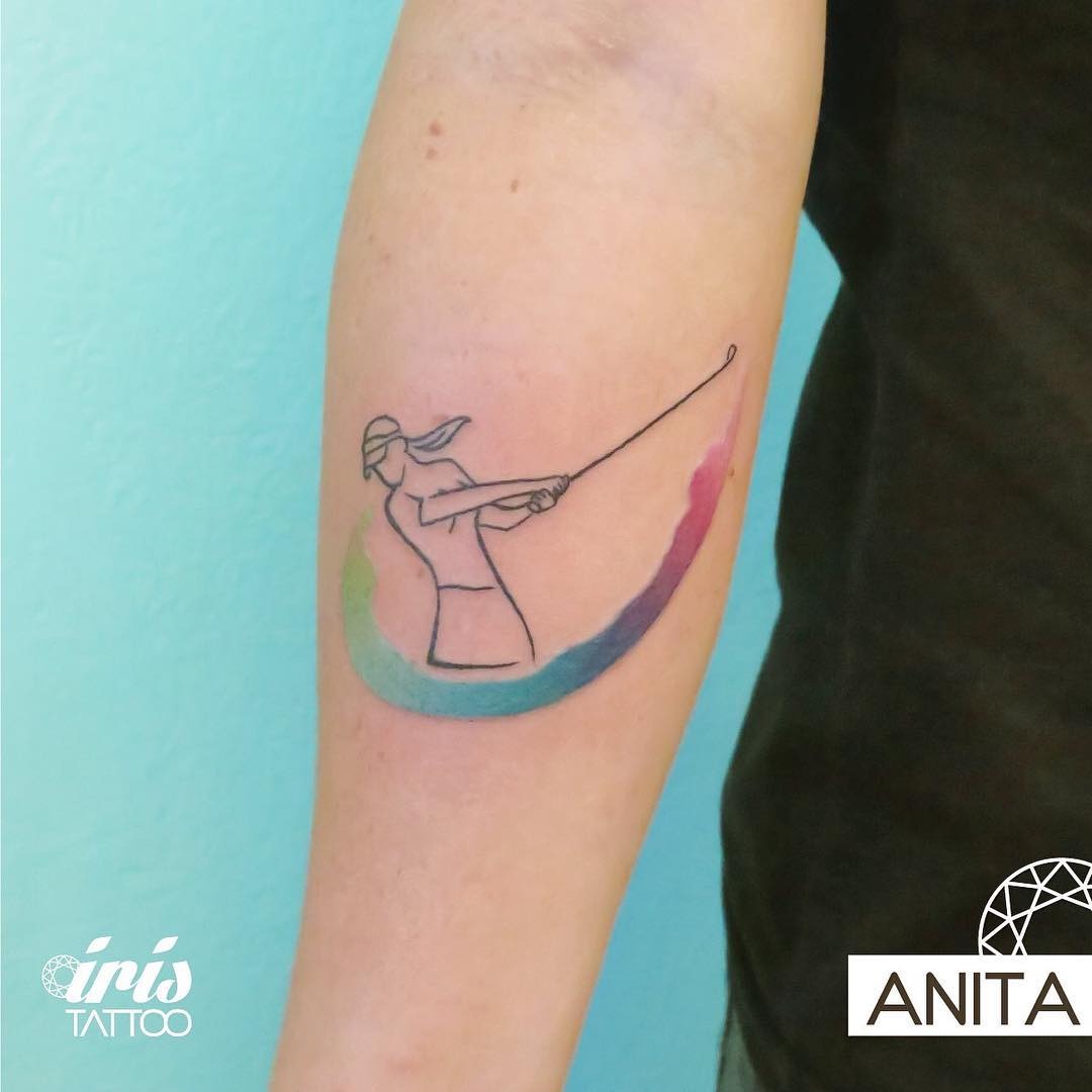 Colorful golfer tattoo showcasing dynamic movement Tattoo Design