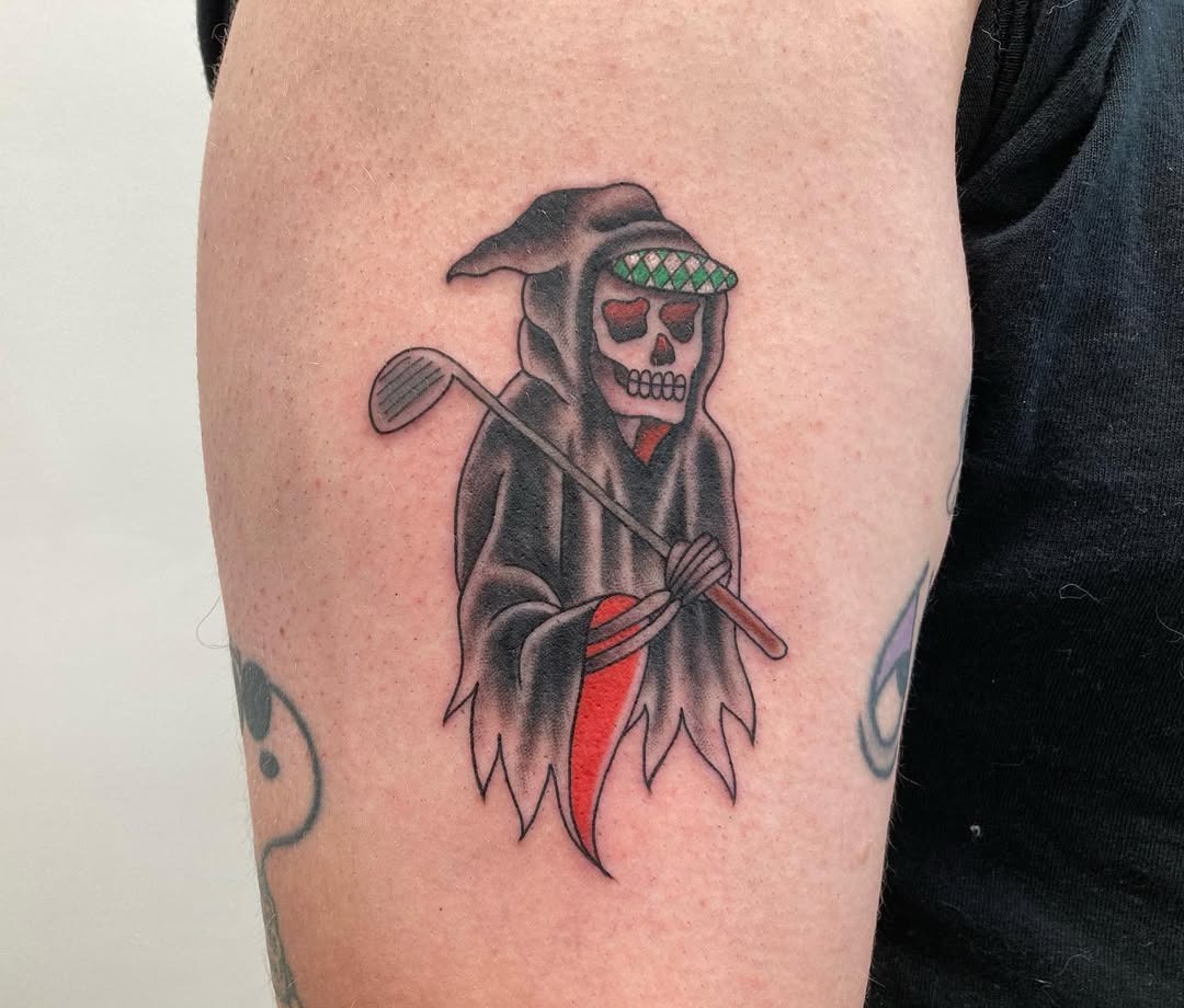 Detailed golf-themed skeleton tattoo design Tattoo Design