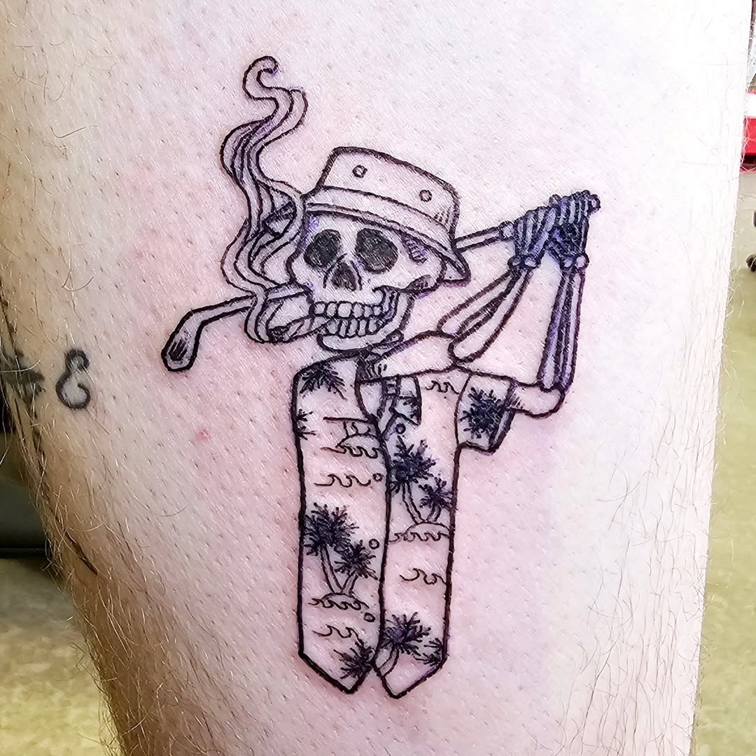Playful Skull Golf Tattoo with Hawaiian Vibes Tattoo Design