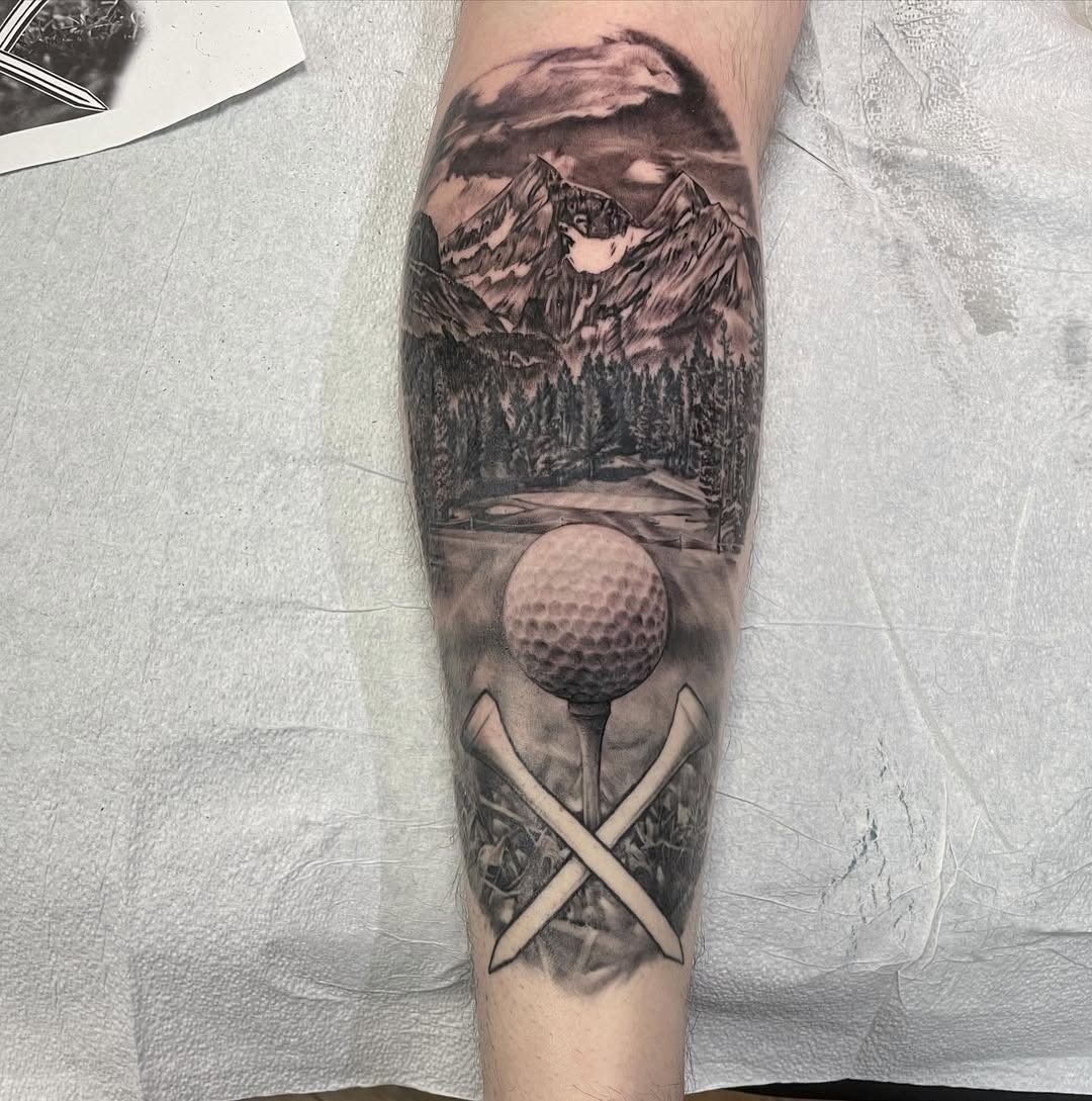 Stunning golf tattoo with nature elements Tattoo Design
