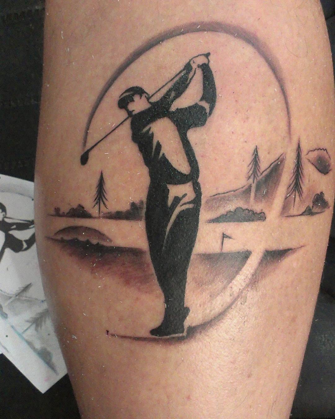 Stylish golfer tattoo encapsulating the swing Tattoo Design