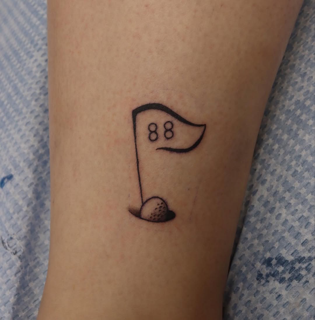 Unique golf flag tattoo featuring the number 88 Tattoo Design