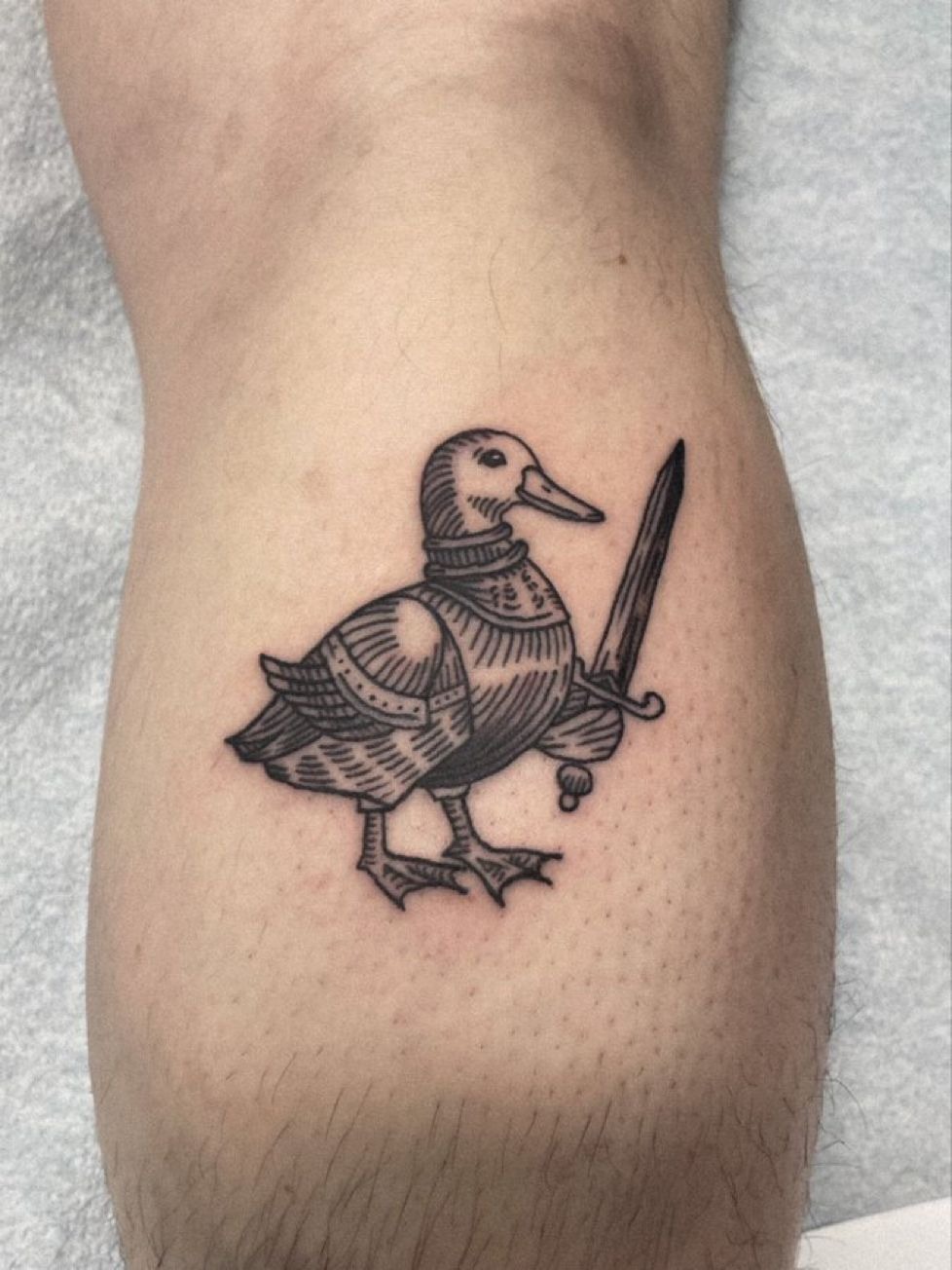 Matching Goose Tattoos With Knife and Flower Tattoo Design