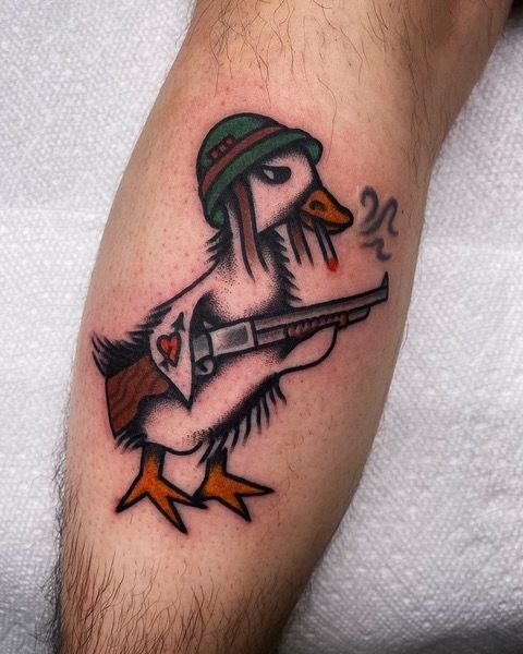 Tiny Cute Goose With Heart Details Tattoo Design