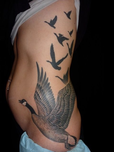 Wild Canadian Goose Side Piece Tattoo Design