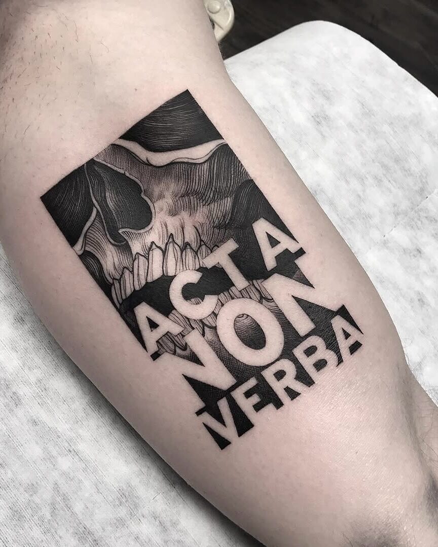Bold Gothic Tattoo with Skulled Message Tattoo Design