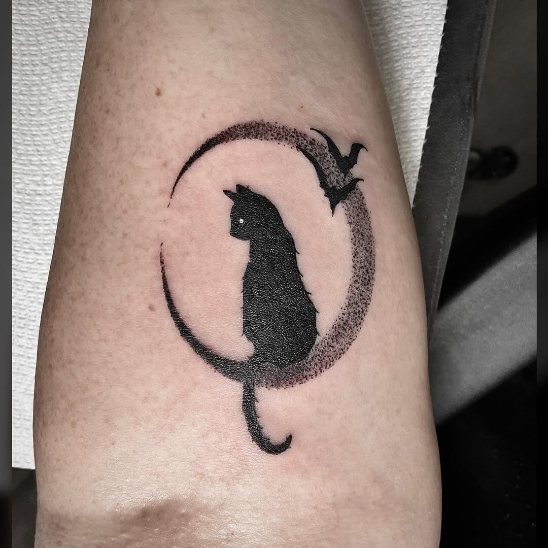 Charming gothic cat silhouette tattoo design Tattoo Design
