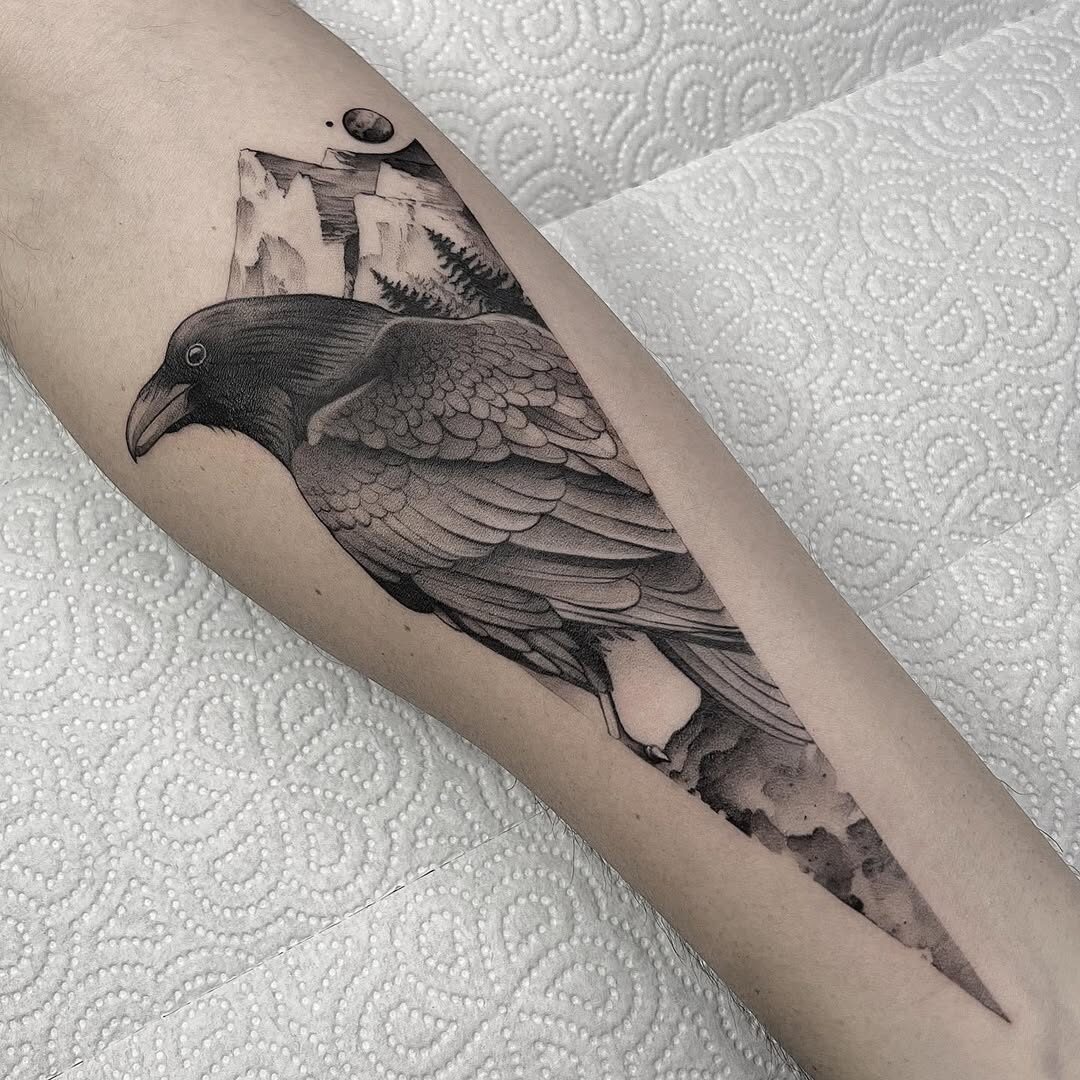 crow tattoo with gothic elements Tattoo Design