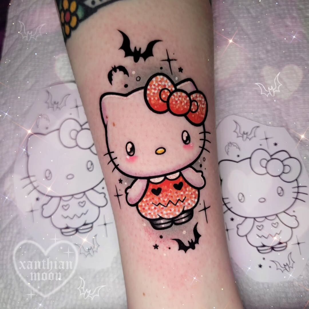 Cute Hello Kitty in Gothic Aesthetic Style Tattoo Design