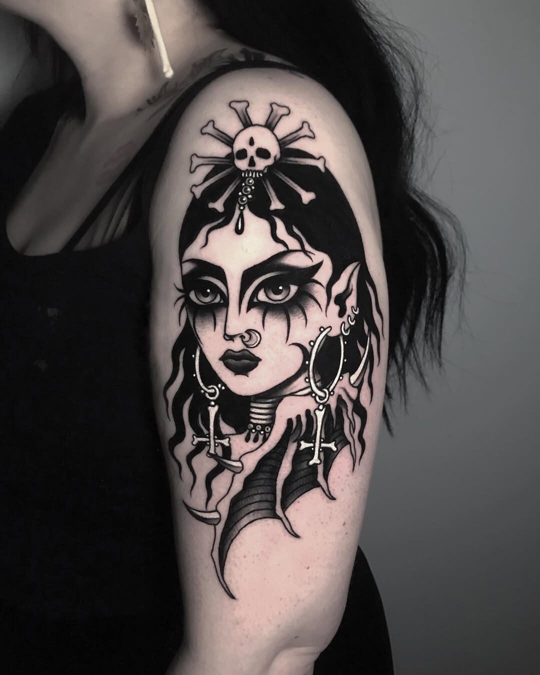 Dark feminine tattoo exuding gothic allure Tattoo Design