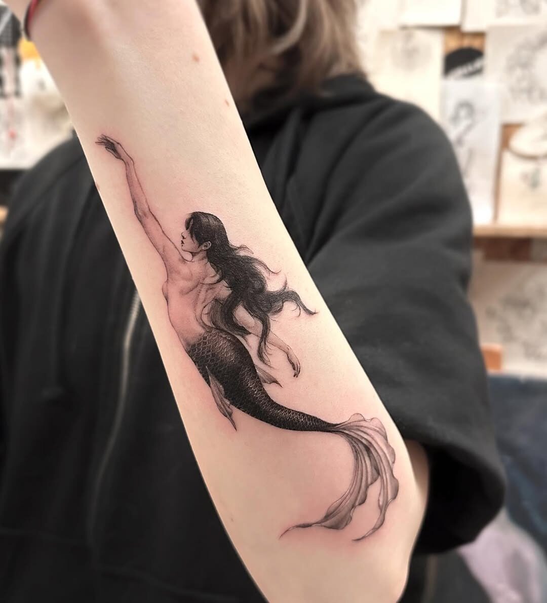Elegant mermaid tattoo with gothic vibes Tattoo Design