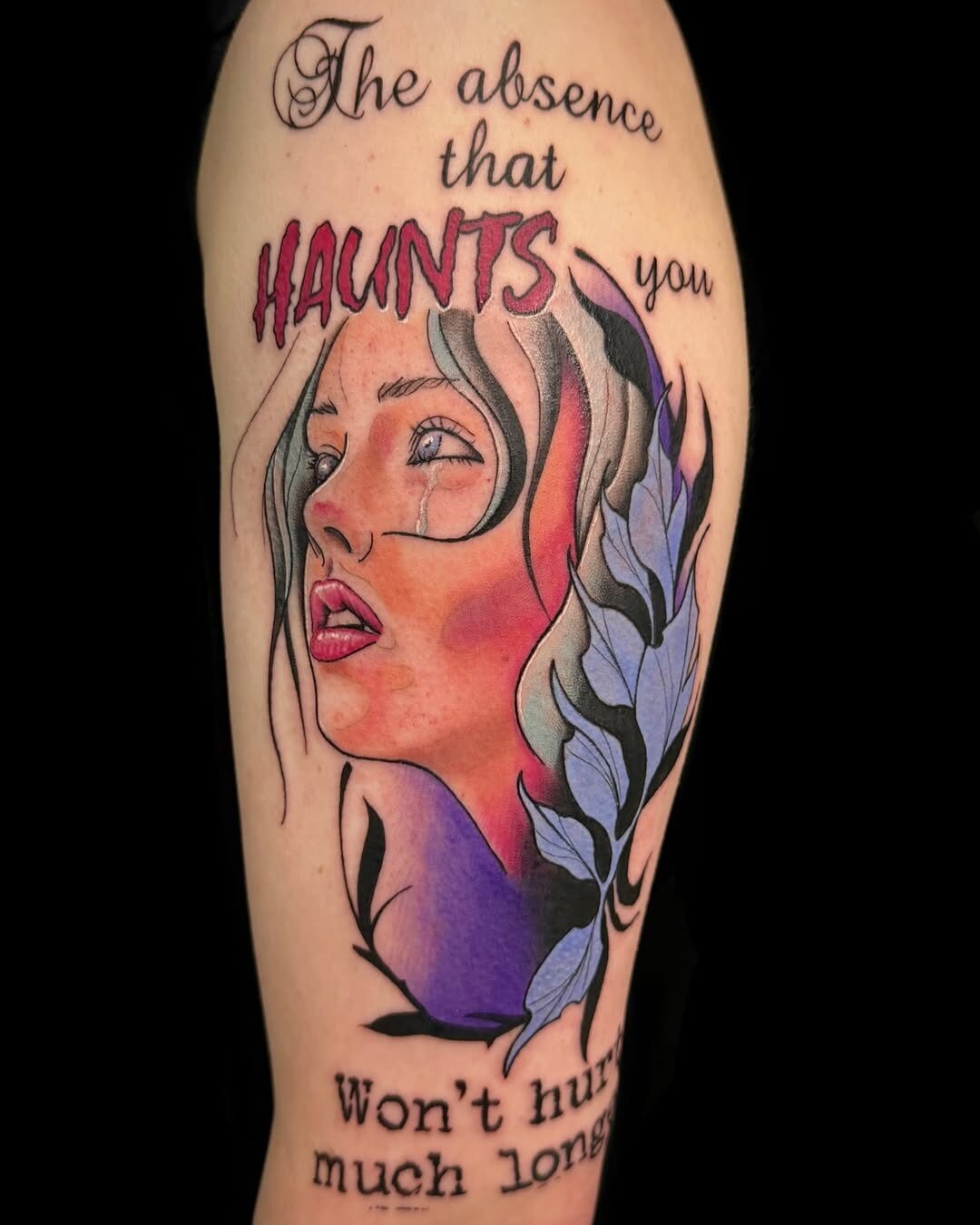 Ethereal woman with haunting vibe and quote Tattoo Design