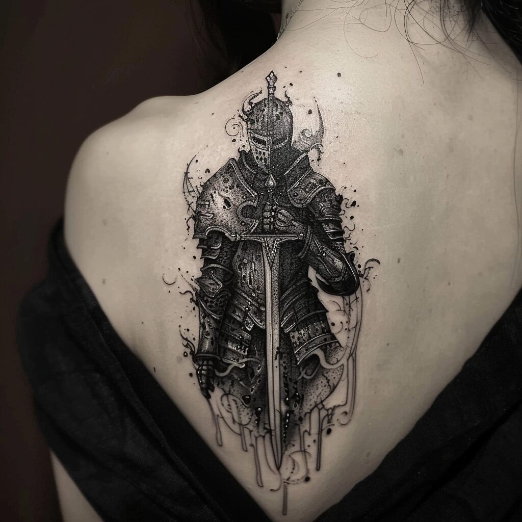 Intricate knight tattoo with dark gothic vibes Tattoo Design
