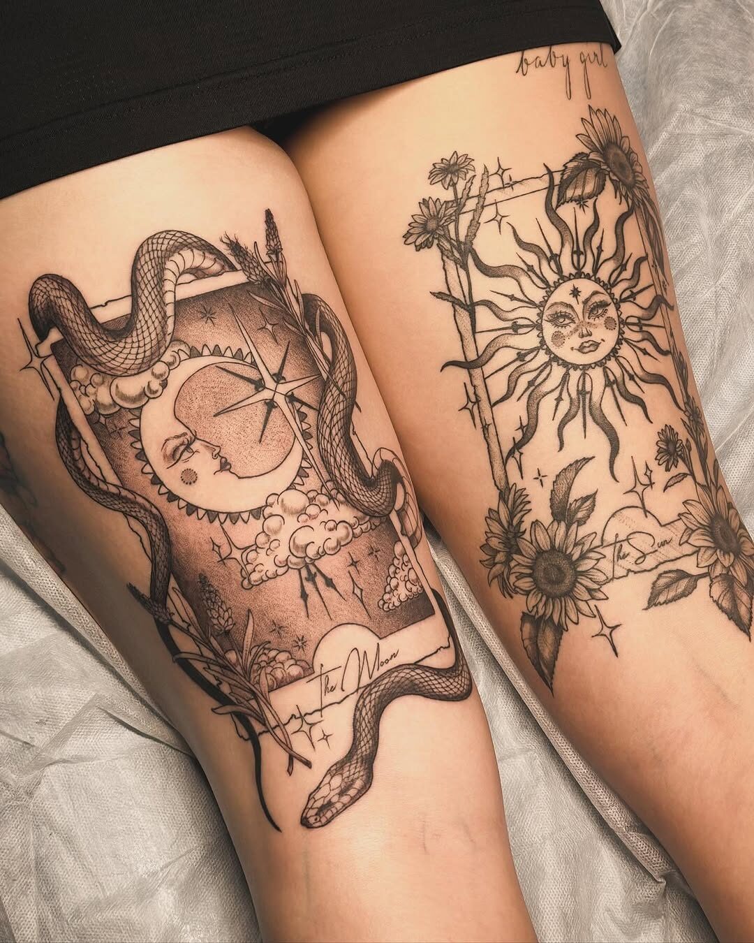 Intricate moon and sun tattoo design for women Tattoo Design