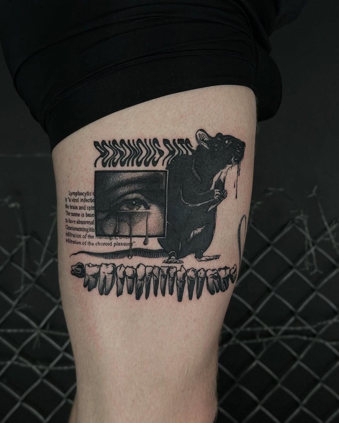 Intriguing gothic tattoo featuring a rat and eye Tattoo Design