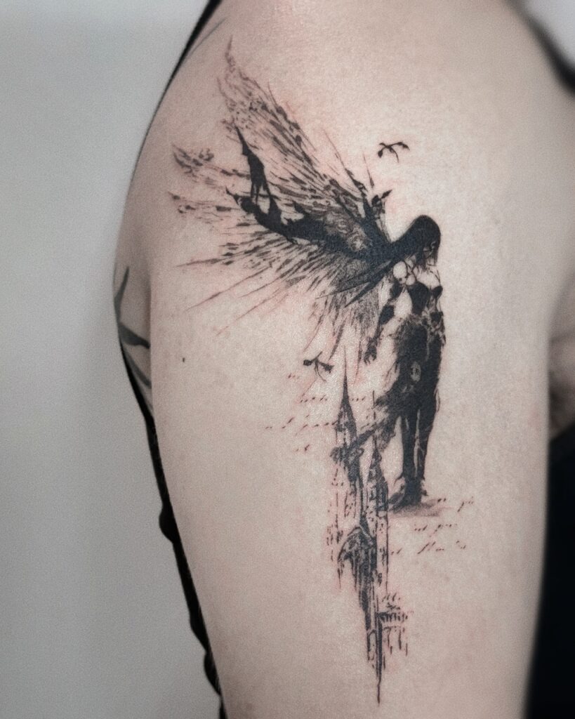 Gothic Angel in Flight Tattoo Tattoo Design