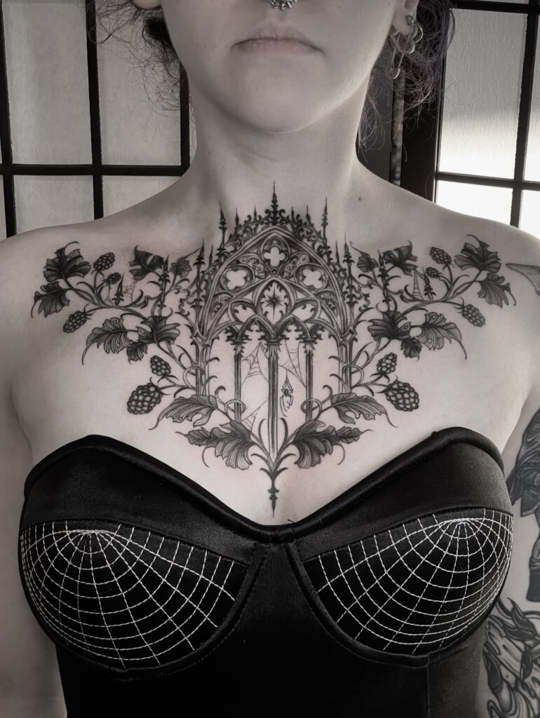 Gothic Cathedral Chest Piece Tattoo Tattoo Design