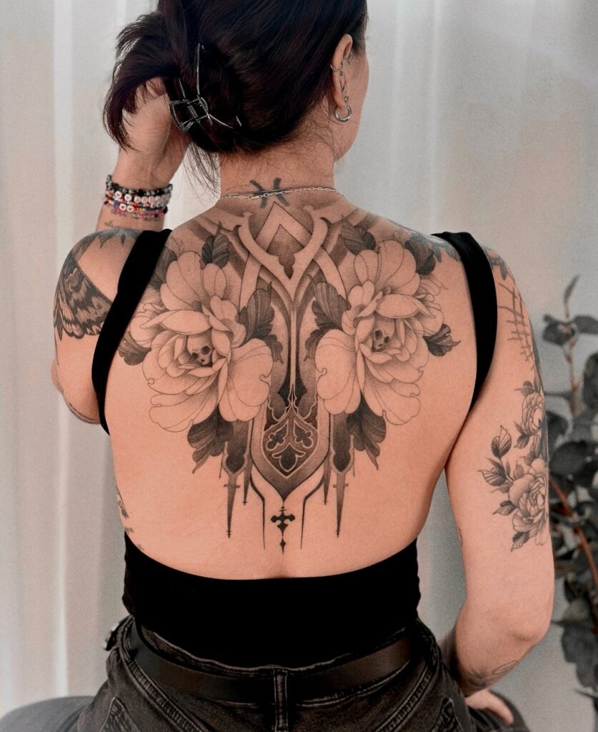 Gothic Floral Backpiece Tattoo Tattoo Design