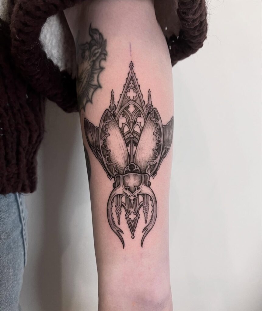 Gothic Flying Cathedral Beetle Tattoo Tattoo Design