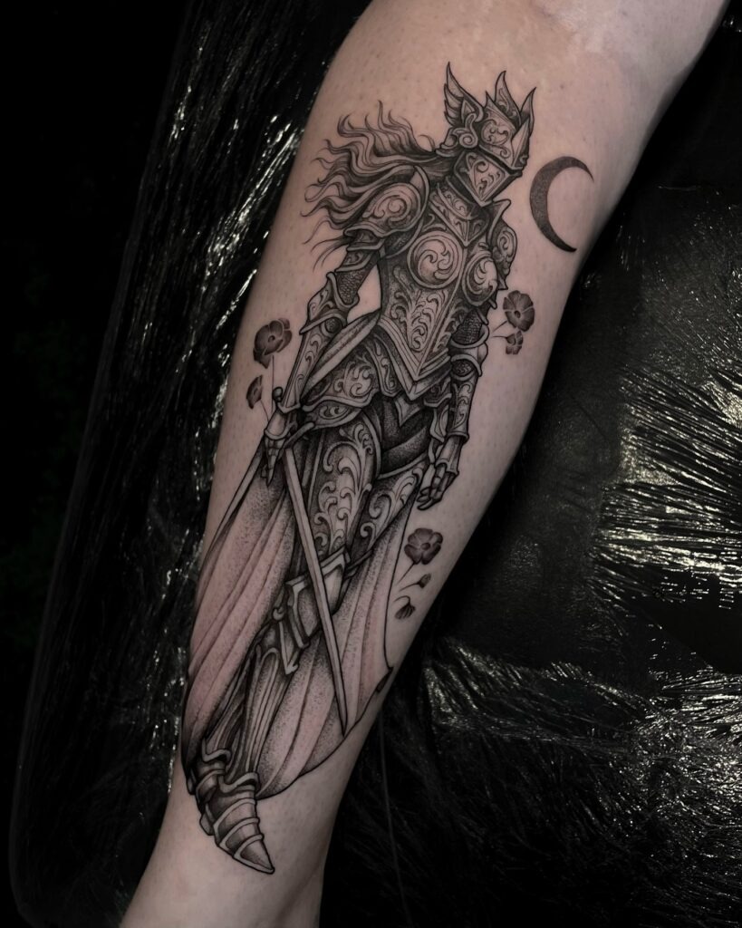 Gothic Moonlit Warrior Tattoo Tattoo Design